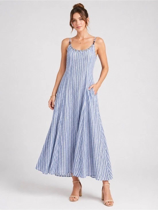 Stripee Calypso St. Barth Linen Pin Stripe Sleeveless Maxi Dress Size Xxl